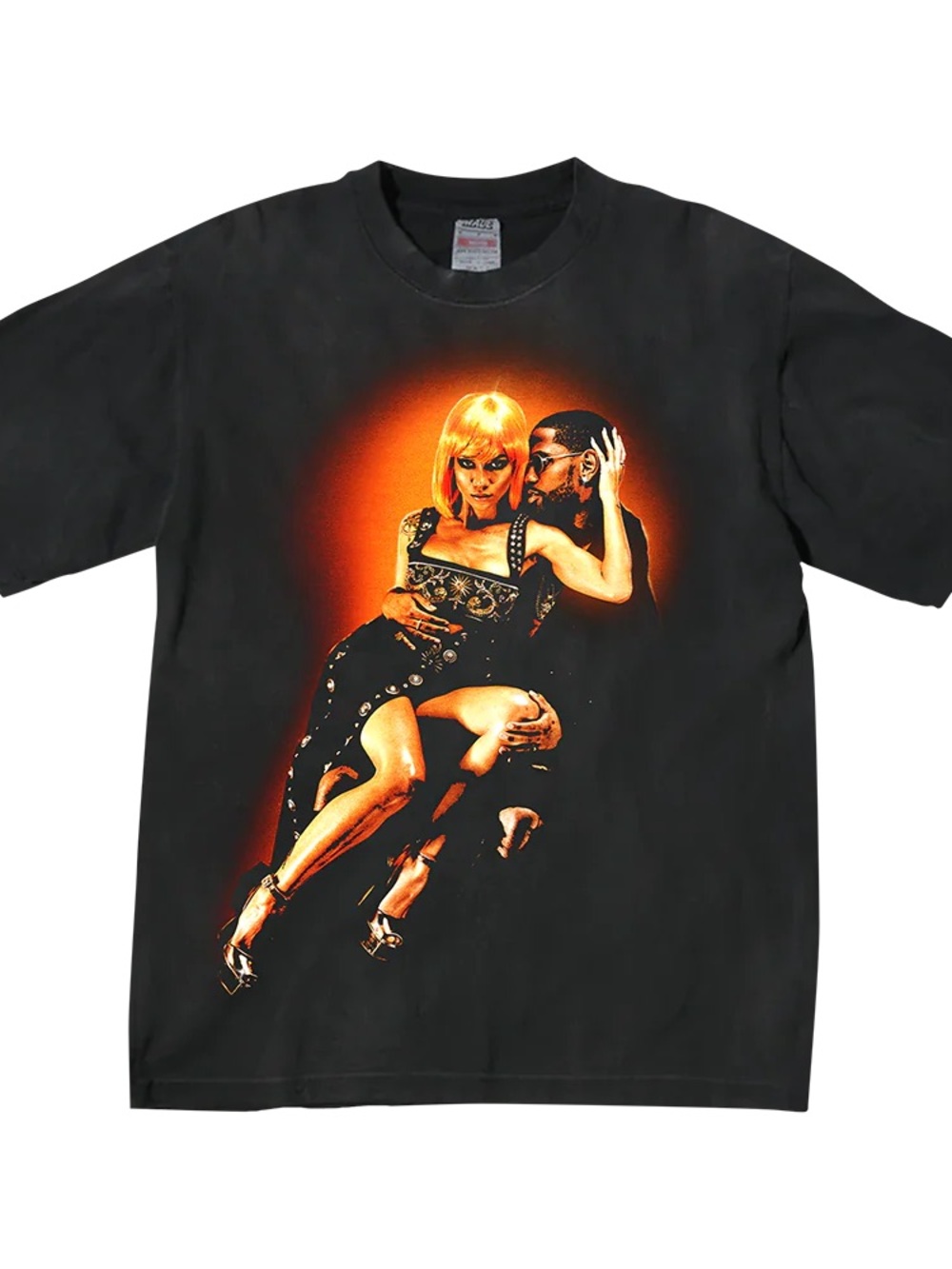 Black Short Sleeve Graphic Tee with Orange Accent Artwork